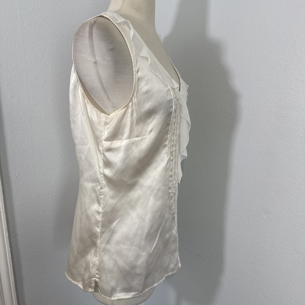 BHWM Top Womens M Ivory Silk Ruffle Lace Romantic Scandi French - Picture 4 of 10